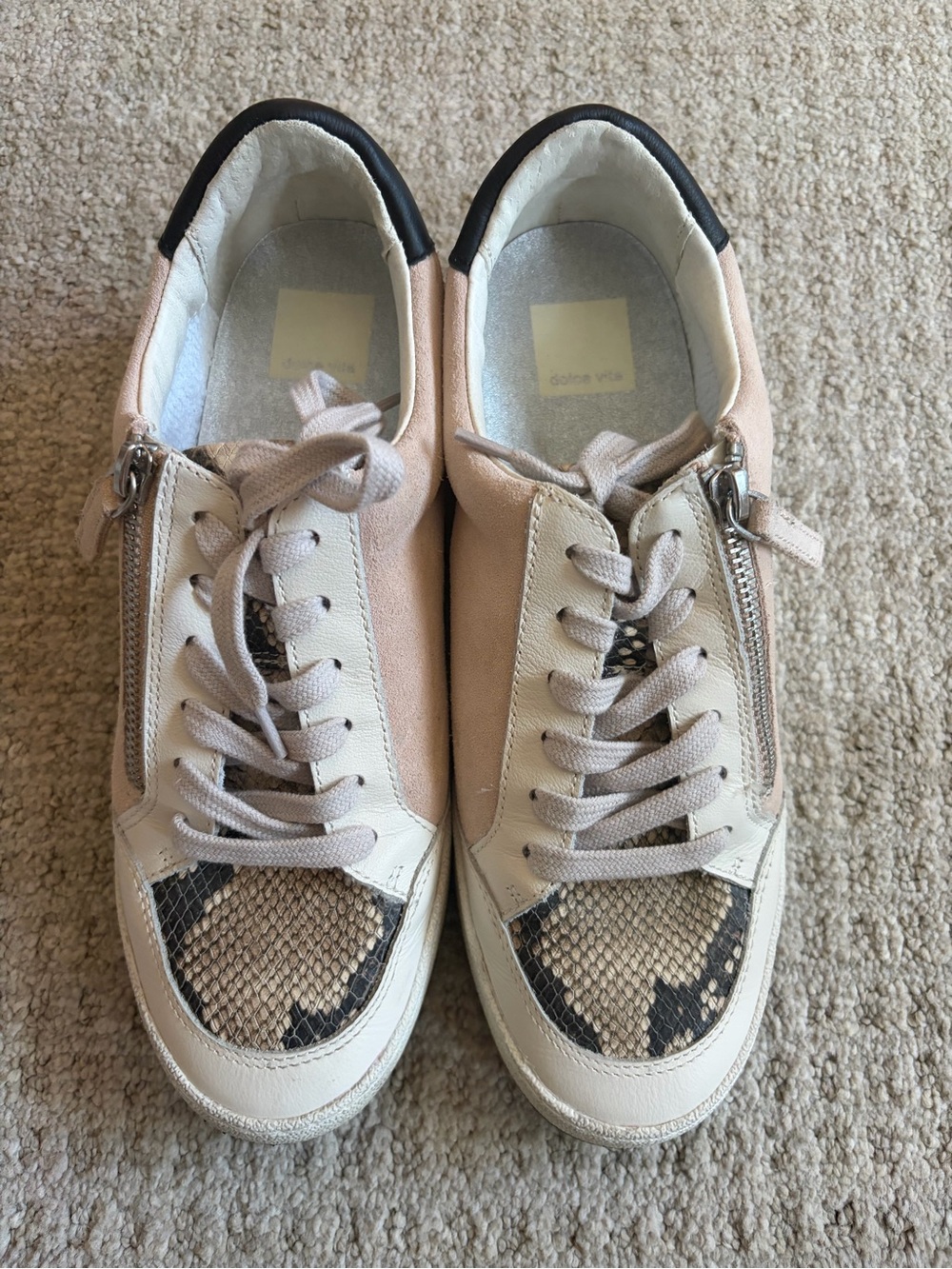 Dolce Vita Beige & Black Snake-Accent Lace-Up Sneakers